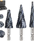 Workhorse Four Flute Step Drill Bit Set for Metal and Wood With TiAlN Wear-Resistant Cobalt Coating, 3 Bits, Matework M35