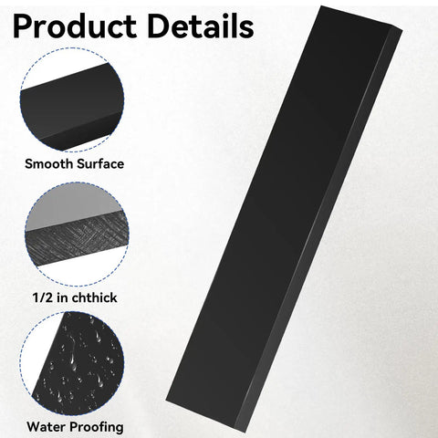 Rugged HDPE Black Plastic Block Half Inch Thick Ideal For DIY Crafts Projects And Home Improvement 12 By 3 Inch Size