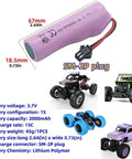 Three Pack 3.7V 2000mAh Lithium Batteries With USB Charging Cable For DE68 DE44 DE45W DE45 DE58 DE49 DE57 DE70 Off Road RC Cars