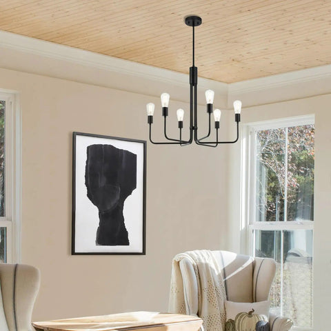 6 Light Black Vintage Chandelier Pendant Ceiling Light for Living Room Dining Room Kitchen Island Hardwired Fixture