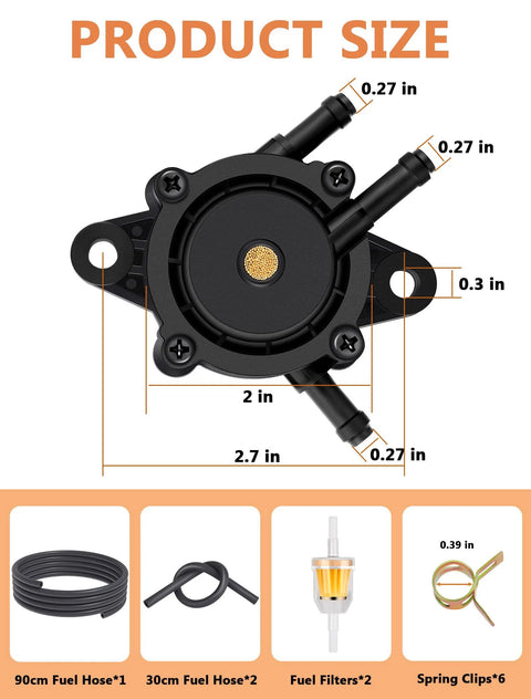 Plug And Play Vacuum Fuel Pump With Filter And Oil Hose For Kohler Briggs And Stratton Mikuni Engines, product size diagram
