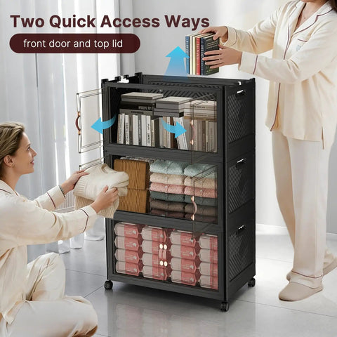 Stackable Storage Bins With Lids And Lockable Cabinet 720 Quart Capacity Foldable Storage Boxes With Doors And Wheels Plastic Drawers