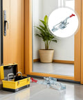 Heavy Duty Toggle Latch Clamps 2-Pack M8x56mm With Sturdy Metal Build And 2183lbs Holding Power shown in a doorway with toolbox.