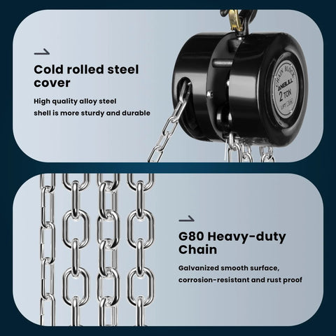 2 Ton Hand Chain Hoist With 4400 Lbs Capacity 10 Foot Lift Manual Chain Block With Upgraded G80 Galvanized Chain Alloy Steel
