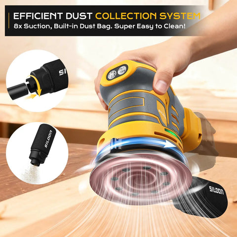 Cordless Palm Sander Tool Only Brushless Motor 5 Inch Random Orbital Sander with efficient dust collection system.