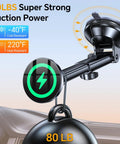 MagSafe Car Mount Charger With Ultra Magnetic Phone Holder for iPhone 12-17 showing 80 lbs suction power and temperature resilience