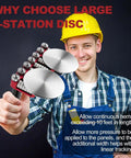 Worker holding Two Station Disc Sheet Metal Bender for DIY Roof Projects, Quick Setup Hand Bending Tool, Detachable Disc in hand