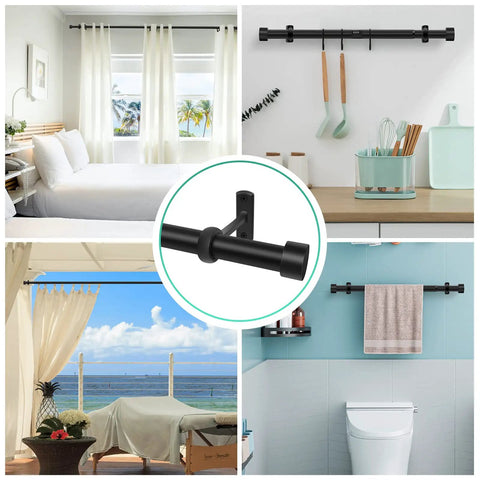 Beefy 120 To 240 Inch Curtain Rod Matte Black 1 Inch Drape Rod For Bedroom Living Room Divider Adjustable Heavy Duty Curtain Rod For Patio Rustproof Steel With Cap Finials displayed in multiple setups