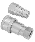 Rock Solid Hardened Steel Hydraulic Quick Coupler 3 4 Inch Npt Iso5675 Compatible Quick Connect Fitting, shown in two metal pieces