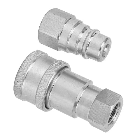 Rock Solid Hardened Steel Hydraulic Quick Coupler 3 4 Inch Npt Iso5675 Compatible Quick Connect Fitting, shown in two metal pieces