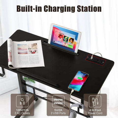 Total Game Changer Small Height Adjustable Standing Desk With Tiltable Tabletop And Smooth Rolling Wheels customized with built-in charging station.