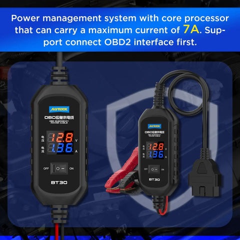OBD II Car Memory Saver Cable 12V Emergency Power Supply For Vehicle ECU With Digital Display Voltage Current
