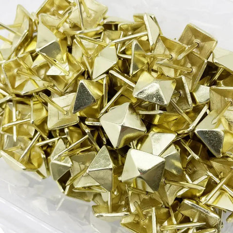 Real Deal Golden Square Upholstery Tacks Heavy Duty Shanks For Couch And Woodwork Revival 200 Pc kit of shiny golden decorative tacks.