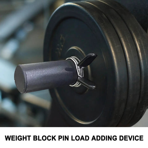Adjustable Weight Stack Pin For Gym Machines Loading Pin With Spring Clip Quick Resistance Selector close-up on gym equipment.