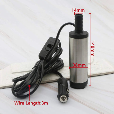 Heavy Duty Dc 12v Electric Submersible Water Transfer Pump For Diesel Gasoline Oil Fluids 38 Mm Stainless Steel Body cable and dimensions
