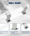 10 Pack Modern Acrylic Cabinet Handles with Clear Square Tube and Polished Chrome Base, close-up view of handle details