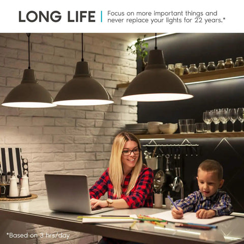 Brighten Any Space With 1100 Lumen A19 LED Bulbs, 75W Equivalent, 3500K Natural White, lighting kitchen with family at table
