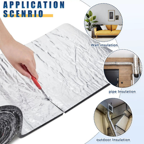 Two Roll Gray Duct Insulation Wrap With Thermal Foil Backing For HVAC Vents And Air Ducts 12 Inch Wide 20 Feet Long for wall, pipe, and outdoor insulation.