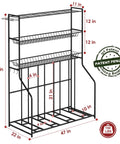 4 Bike Stand Slick Garage Organizer With 3 Tier Storage Rack for indoor bike storage, metal frame with adjustable slots.