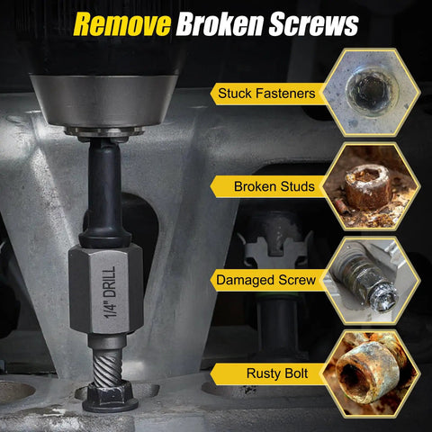 Top Tier 15 Piece Easy Out Screw Extractor Kit With Bolt Remover Drivers And Storage Case For Stripped Damaged Fasteners In Home Garage Or Professional Auto Work, 1/4 drill bit on broken screw