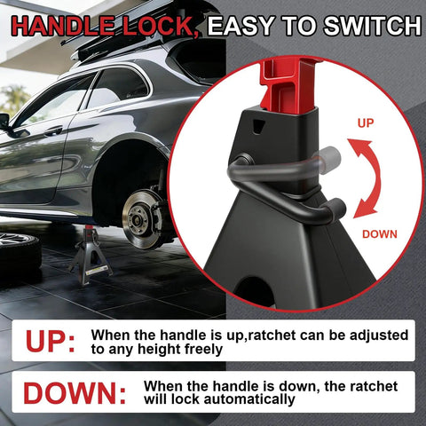 Heavy Duty 3 Ton Jack Stands With Adjustable Height From 11.22 To 16.54 Inches, 6,600 Lbs Per Stand in use under vehicle