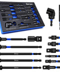 Beefy 14 Piece 1/4 Inch Impact Socket Adapter Kit With Universal Joints And Angle Drill Attachment Includes 8 Extension Bars From 65mm To 150mm Retractable Magnetic Bit Holder Heavy Duty Versatile Driver Accessory Set, 105° angle holder and extension bars