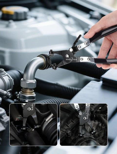 Heavy Duty Hose Clamp Pliers With Locking Gear And Black Non Slip Handle used on engine hose clamp