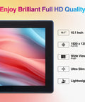 Slick 10.1 Inch Windows 11 Tablet Pc Featuring Intel N5100 Quad Core, 8GB Ram, Hella Crisp Full Hd Touchscreen, 5G Wifi, Dual Cameras,Usb 3.0 And Micro Hdmi For Work Or Play showing vibrant Full HD display details and slim design.