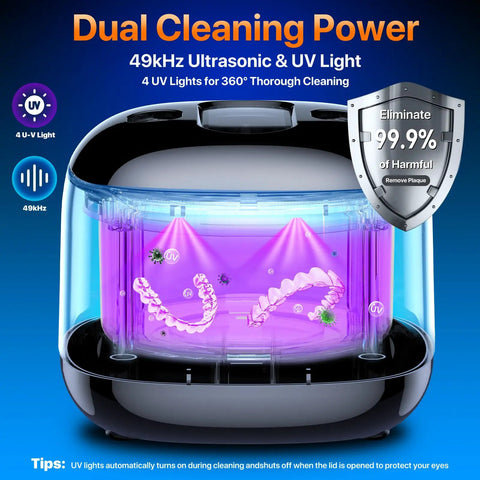 49KHz Ultrasonic Retainer Cleaner Pod With 220ML Capacity Digital Timer Deep Cleaning For Dentures Night Guards Braces