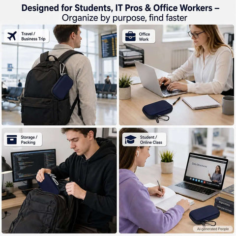 Slick Hard Shell Organizer Case For Eight Usb Flash Drives Sd Card Slots Dope Portable Tech Caddy shown attached to a backpack.