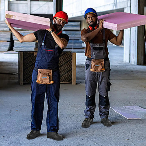 Workers in construction site wearing Steel Toe Work Boots For Men Leather Oil Resistant Slip Resistant And Heat Resistant Heavy Duty Safety Boots Built For Tough Job Sites In Industrial And Construction Wide Width US 15W Electrical Hazard Approved