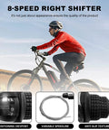 Cyclist using 8 Speed Thumb Activated Bike Gear Shifter Lever For Mountain Road And Racing Bikes with close-up images of shifter details