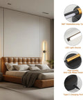 Rechargeable Battery Operated Wall Sconces Set Of 2 No Wiring Needed Gold And Black LED Wall Lights in bedroom with bed.