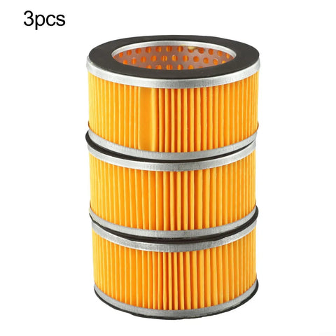 3pcs Pro Grade Air Compressor Filter Element Assembly For Cylinder Shape Air Intake Precise Filtration To Cut Debris And Extend Equipment Life Fits 106x75x51mm Models With Metal Trim Bulk Pack Of Three Replacement Filters, pleated yellow
