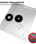 Premium Aluminum Alloy Router Table Insert Plate With Precision Slide Ruler And Twin Mounting Blocks for woodworking projects.