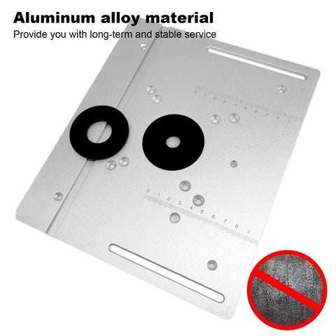 Premium Aluminum Alloy Router Table Insert Plate With Precision Slide Ruler And Twin Mounting Blocks for woodworking projects.