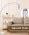 Ultra Sleek Arc Floor Lamp With Adjustable Silver Finish, 77 Inch Arch, over couch for living room, brushed nickel