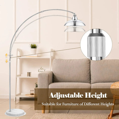 Ultra Sleek Arc Floor Lamp With Adjustable Silver Finish, 77 Inch Arch, over couch for living room, brushed nickel