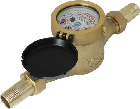 Three Quarter Inch Water Meter Lead Free Brass NSF Certified Multi Jet Gallons Horizontal Installation, corrosion-resistant body