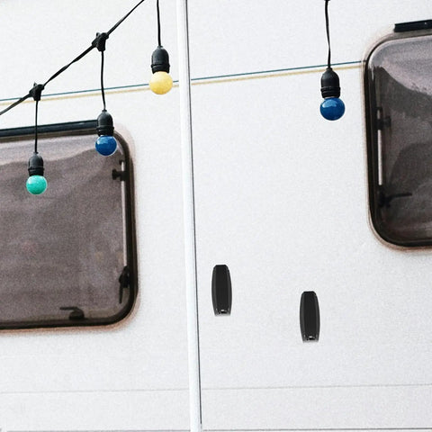 Sturdy Black Truck Rv Baggage Door Catches Clips with High Hardness Holders Retainers For Camper And Trailer Heavy Duty Plastic Clasp Hangers installed on RV.