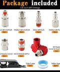 All In One 48 Piece Quick Connect Air Hose Fittings Kit With One Quarter Inch NPT Threads Includes Female And Male Couplers And Plugs