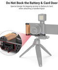 L-Shape Bracket Wooden Grip With Cold Shoe For Sony ZV1 Digital Camera showing battery and card access on tripod mount