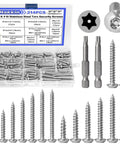 Beefed Up 214 Piece Button Head Torx Security Screws Kit With Stainless Steel Self Tapping Sheet Metal Fasteners including bits.