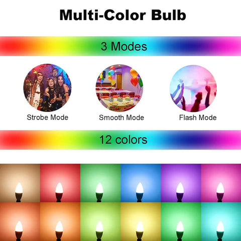 LED Candelabra Light Bulbs Set Of 6 With Color Changing RGB And 5700K Cool White, 3 Modes, Multi-Color Display