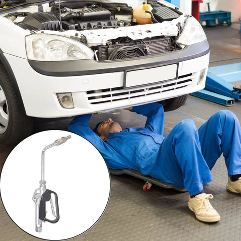 Rijdaua Super Compact Air-Powered Fluid Transfer Pump With Leakproof Nozzle For Lubricants And Oil Control At 35 Lpm Flow Rate and aluminum pump during car maintenance.