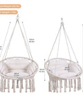 Macrame Hammock Chair With Cushion And Hardware Kit For Indoor And Outdoor Chill Boho Swing Seat dimensions and design
