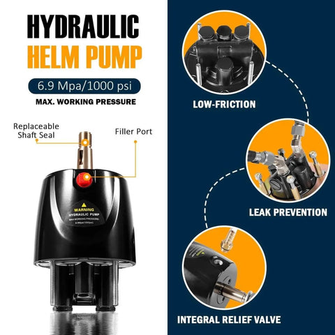 Beefed Up 200HP Hydraulic Outboard Steering Kit For Boats With Electroplated Steering Wheel, Helm Pump, Hydraulic Cylinder And 26Ft PU Hoses, Fits Most Single Outboard Pontoon, Deck, Fishing And Runabout Boats Up To 200 HP.