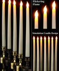 24 Pack Flameless Taper Candles Battery Operated LED Candles With Realistic Flicker, 11 Inch Ivory Tapered Candles displayed with holders