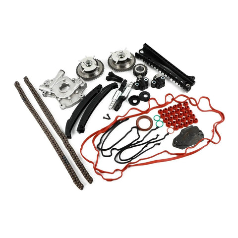 Kick Your Engine Into High Gear With This Heavy Duty Timing Chain Cam Phaser Solenoid Oil Pump Kit For 2004-2008 Lincoln 5.4L V8 That Fixes Slow Starts And Rough Idles Without Breaking The Bank, timing kit parts laid out