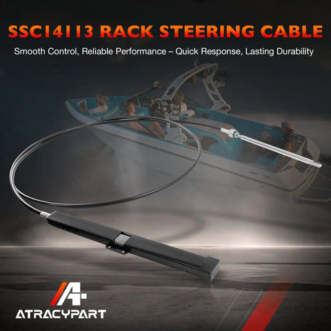 Back Mount Rack And Pinion Boat Steering Cable Kit 13Ft SS14113 Plug And Play Marine Steering System with boat background